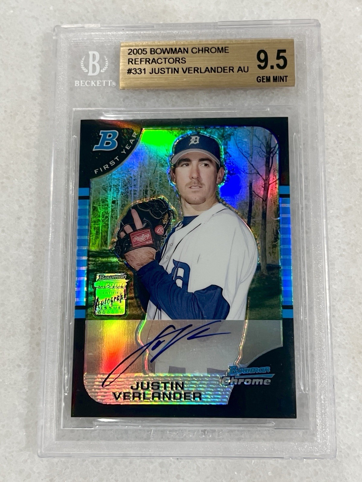 2005 Bowman Chrome Justin Verlander Refractor Auto RC 35/500 Jersey # BGS 9.5 +