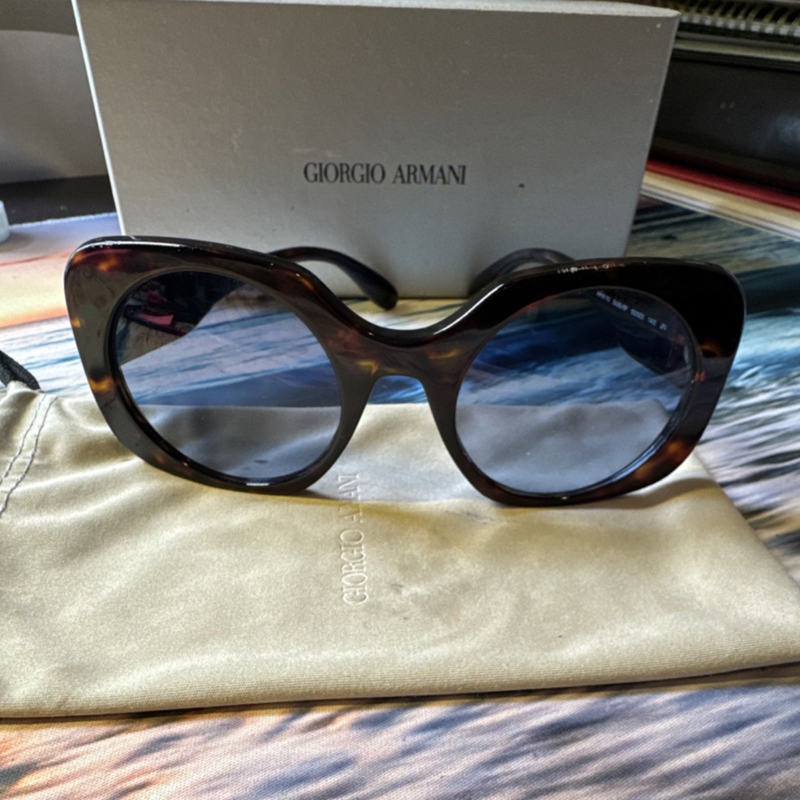 Giorgio Armani Women's Oversized Round Tortoise Shell Sunglasses Gray Lens