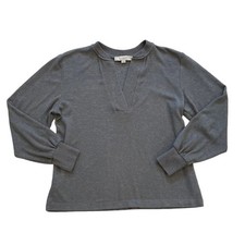 LOFT Lightweight Gray V-Neck Long Sleeve Sweater, Ribbed Neck, Cuffs, Size S
