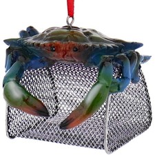 Kurt Adler Resin Ornament for Christmas Tree, Blue Crab with Wire Cage