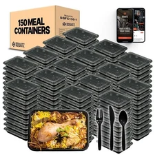 SQUATZ 150pcs Rectangular Microwaveable Food Container Set w/ Lids BPA Free 33oz