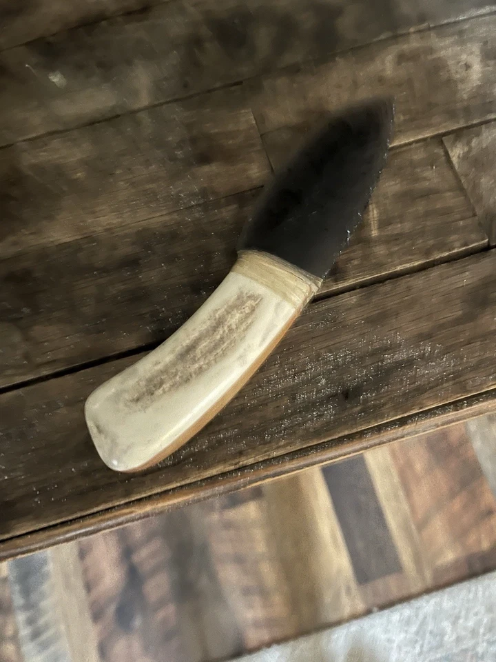 Cuchillo hecho a mano de obsidiana/piedra. ¡Vintage!! Mango de asta. Foto 2 de 4