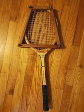 Vintage Wooden Tennis Racket Rainbow w/ Press Fibre Welded Throat Display Decor