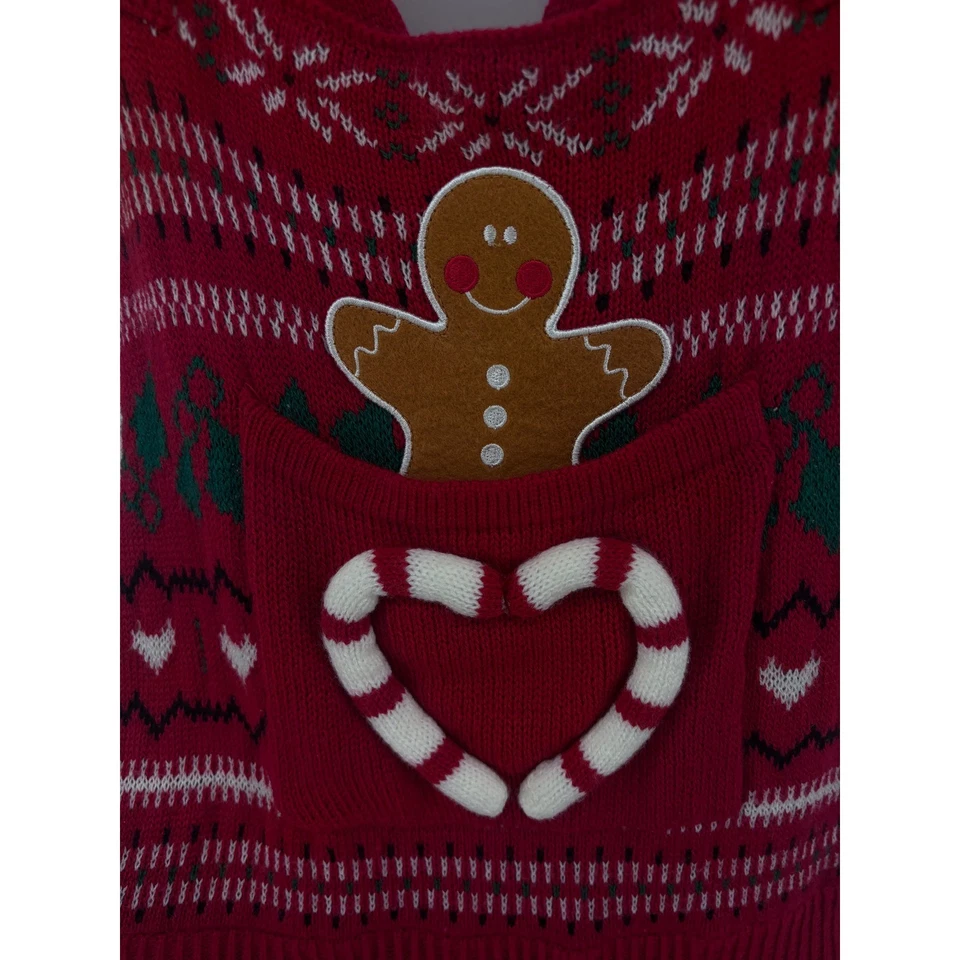 Macacão de malha Natal pão de gengibre bengala doce roupa de férias feminino 28x28 - Imagem 2 de 4