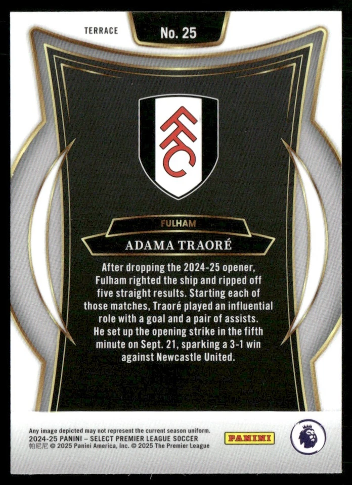 2024 PANINI SELECT PREMIER LEAGUE ADAMA TRAORE FULHAM #25 - Image 2 of 2