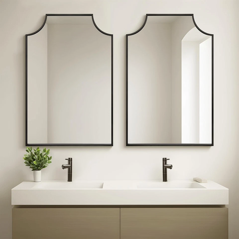 Paquete de 2 espejos de baño negros mate de 24" x 36" para lavabo, espejos de pared de tocador Foto 2 de 4