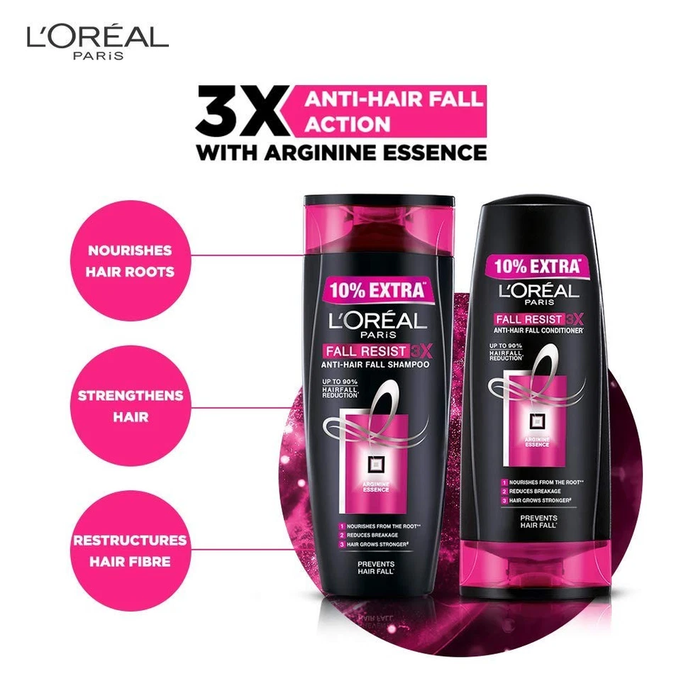 L'Oreal Paris Fall Resist 3X Anti Hairfall Shampoo, 360ml And Conditioner 175ml - Image 3 of 4