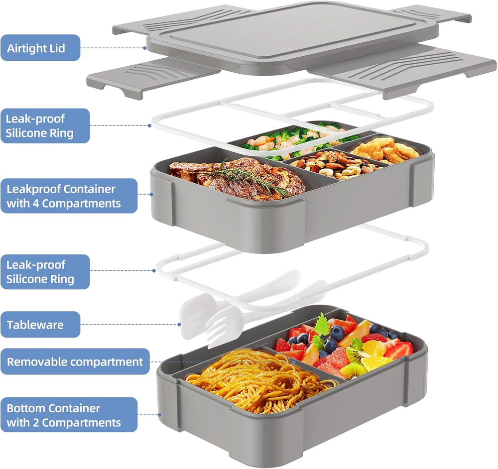 Stackable Kids Bento Lunch Box with 7 Compartments & Utensil Set