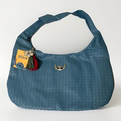 Disney Stitch Blue Woven Hobo Shoulder Bag Bioworld Charm Pin NWT 17  Fits Parks