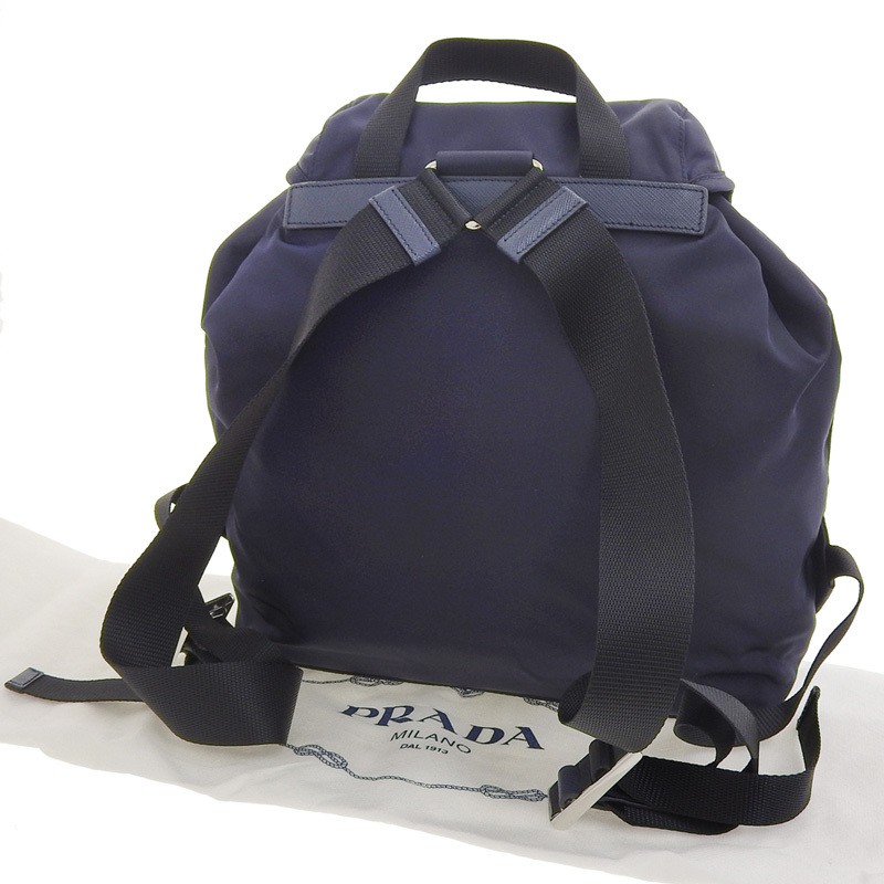 PRADA Backpack Rucksack Nylon Leather Navy 1BZ070 Used  OB2488 from japan thumbnail 2