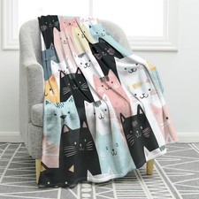 Cat Throw Blanket Cozy Plush Flannel Decor Home Bedroom Living 50x60 Inch