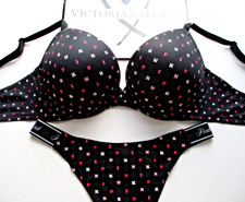 VICTORIA'S SECRET PINK Super Push-Up Bra and Panty Set Black 36B 36C 36D 38B 38C