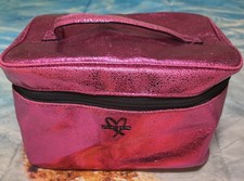 Pink Faux Leather Makeup Bag Set Handle Zipper Closure