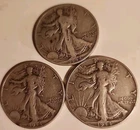 Lot of 3 Silver Walking Liberty Half Dollars 1942 And Two 1944