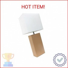 Elegant Designs LT1025-BGE Modern Leather Table Lamp with White Fabric Shade, Be