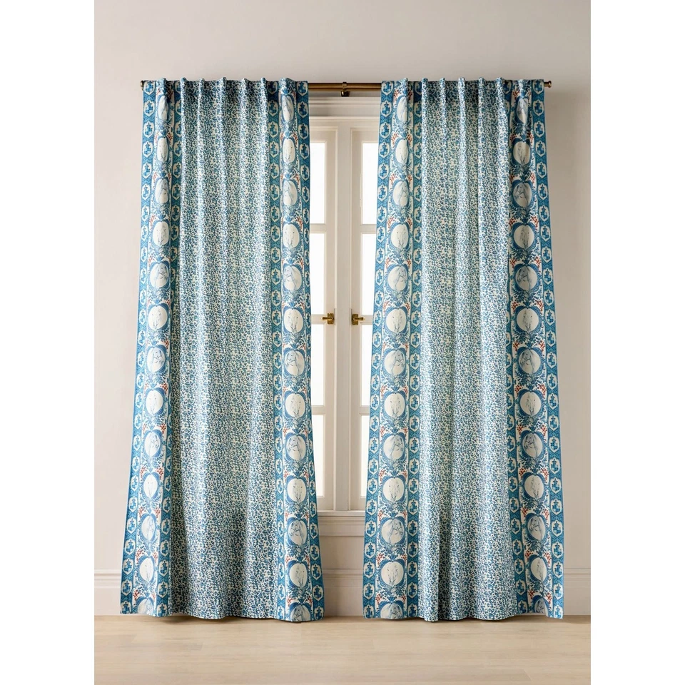 NOVO Conjunto de Cortinas de Algodão Estampado Anthropologie MINDTHEGAP Competição 50”x94” - Imagem 2 de 4