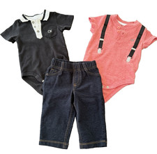 Calvin Klein Boys 3 Piece BUNDLE pants denim polo shirt Set Size 6M soft cotton