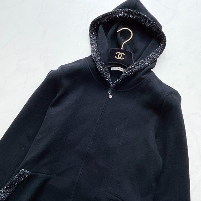 Rene Knit Coat Dress Hoodie Black Size 38 Fibers Present - Great 