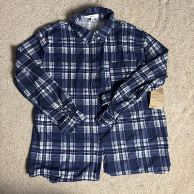 NWT Eden Olivia Micro Flannel Plaid Button Up Shirt Womens Medium Blue