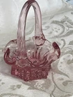 Fenton Pink Art Glass Miniature Basket 4.5” Tall Strawberry Decor Unique base