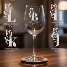 Personalised Engraved Wine Glass happy birthday butterfly large wine glass gift