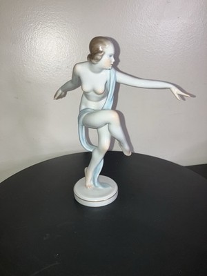 Herend Hungary Nude Scarf Dancer  Porcelain Figurine The Veiled Dancer