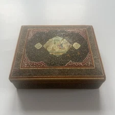 Vintage Persian Khatam Inlaid Micro Mosaic Jewelry box hand Painted 5’’ X 4.5’’
