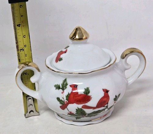 Lefton Cardinal Holly Sugar and Creamer Set Vintage Japan Glossy - Picture 13 of 15