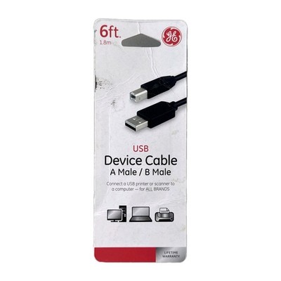 GE USB A to B Cable 6 ft Printer Cable USB 2.0 Type A Male to B Male
