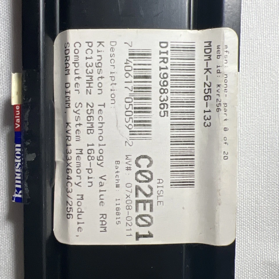 KVR133X64C3/256 Kingston 256MB PC133 DIMM CL3 3.3V - Image 4 of 4