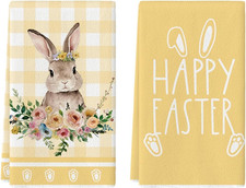 Artoid Mode Gelb Büffelkaro Kaninchen Blumen Ostern Küchentücher Geschirrtücher,