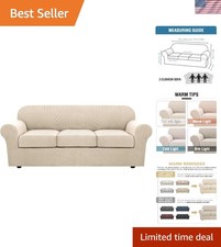 Upgraded Thicker Jacquard Sofa Covers for 3-Cushion Furniture - Natural Color