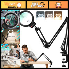 12X 30X LED Magnifying Glass with Stand Clamp, Adjustable Long Arm Magnifier
