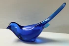Vtg Cobalt Blue Glass Fenton Long Tailed Blue Bird Figurine 5" ×6 3/4" Stamped