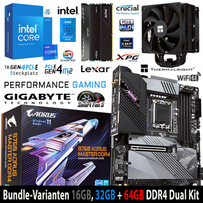 PC Bundle Intel i5 14600K GIGABYTE B760 AORUS Master 16, 32 oder 64GB DDR4-3200