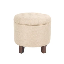Homepop Upholstered Round Tufted Ottoman Foot Rest with Storage - Twine Color