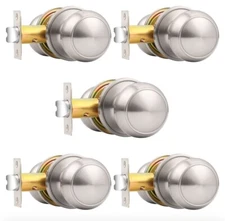 Brushed Nickel Passage Door Knobs round Handles for Hall or Closet Knobs Keyless