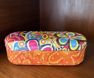 Brighton Sunglasses Case Metal Eyeglass Flower Power Orange Pink