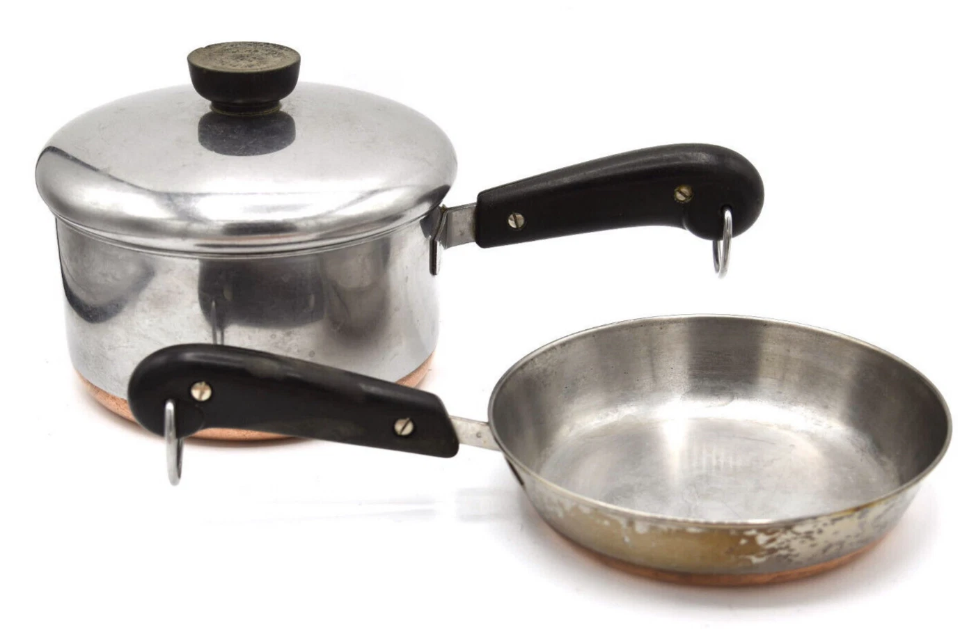 Vintage Revere Ware Sauce Pot Skillet Pan Fry Copper Bottom Stainless Lot 2