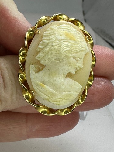 Kamee handgeschnitzte Muschel Vintage Gold Brosche Anstecknadel M-4912 - Bild 1 von 3