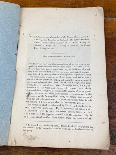 1880 Paleontology Booklet, Rugosa Corals Scotland, James Thomson, Dick Institute - Picture 4 of 10