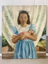 🔥 Fine Vintage Old Americana Social Realism Portrait Oil Painting, Snyder 1952