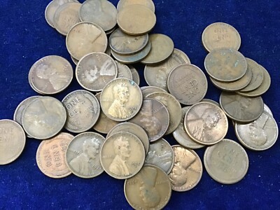 1925-S Lincoln Wheat Cent Roll of 50 Coins Avg Circ G-F     E1276