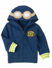 New Gymboree 12m 24m Boys Flight School Zip Up Sweatshirt Hoodie Top Blue Patch