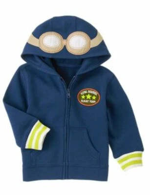 New Gymboree 12m 24m Boys Flight School Zip Up Sweatshirt Hoodie Top Blue Patch