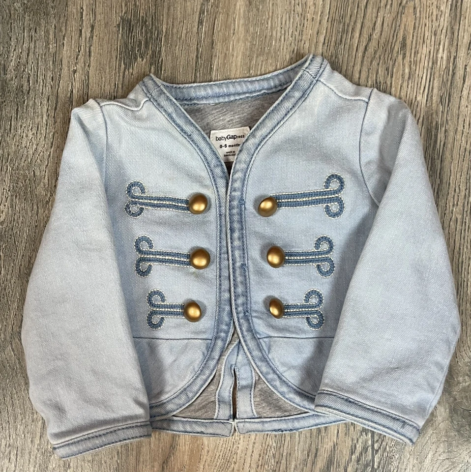 BABY GAP 1969 DENIM BAND ADAM ANT GOLD BUTTONS JACKET AGE (0-6) EUC - Image 2 of 4