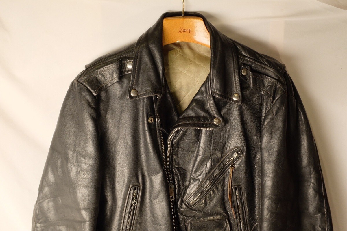 60s motorcycle jacket Perfecto Esko Zippers Thick Black Leather