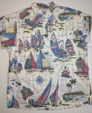 Vtg Reyn Spooner Hawaiian Island Men Shirt XL Sail Boats Reverse Print EUC U1