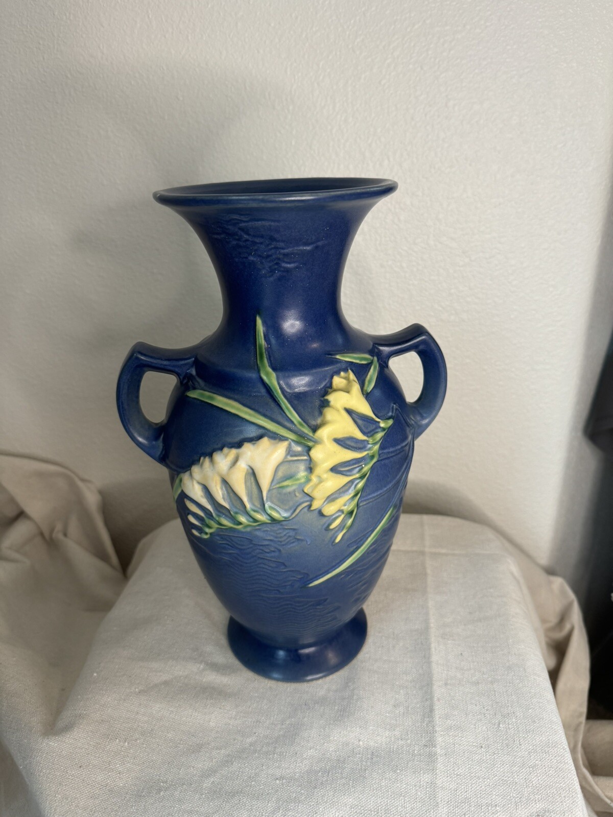 Vintage Roseville Large Art Pottery Freesia Blue Vase  Excellent Condition