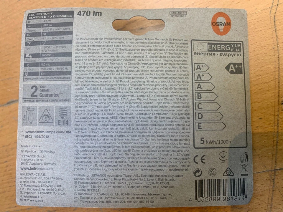 OSRAM LED RETROFIT CLASSIC B 40 4,5W=40W E14 KERZE 2700K Warm White 470lm DIM - Bild 2 von 2